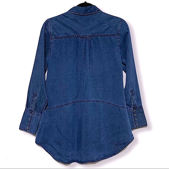SOFT Surroundings Blue Tencel Hi Lo Button Front Tunic Top Size XS - Picture 3 of 9